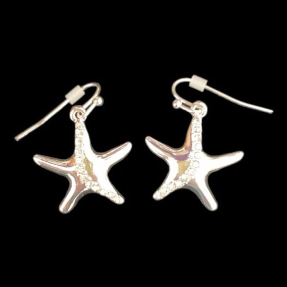 Silver Starfish Crystal Drop Earrings - Picture 3 of 5